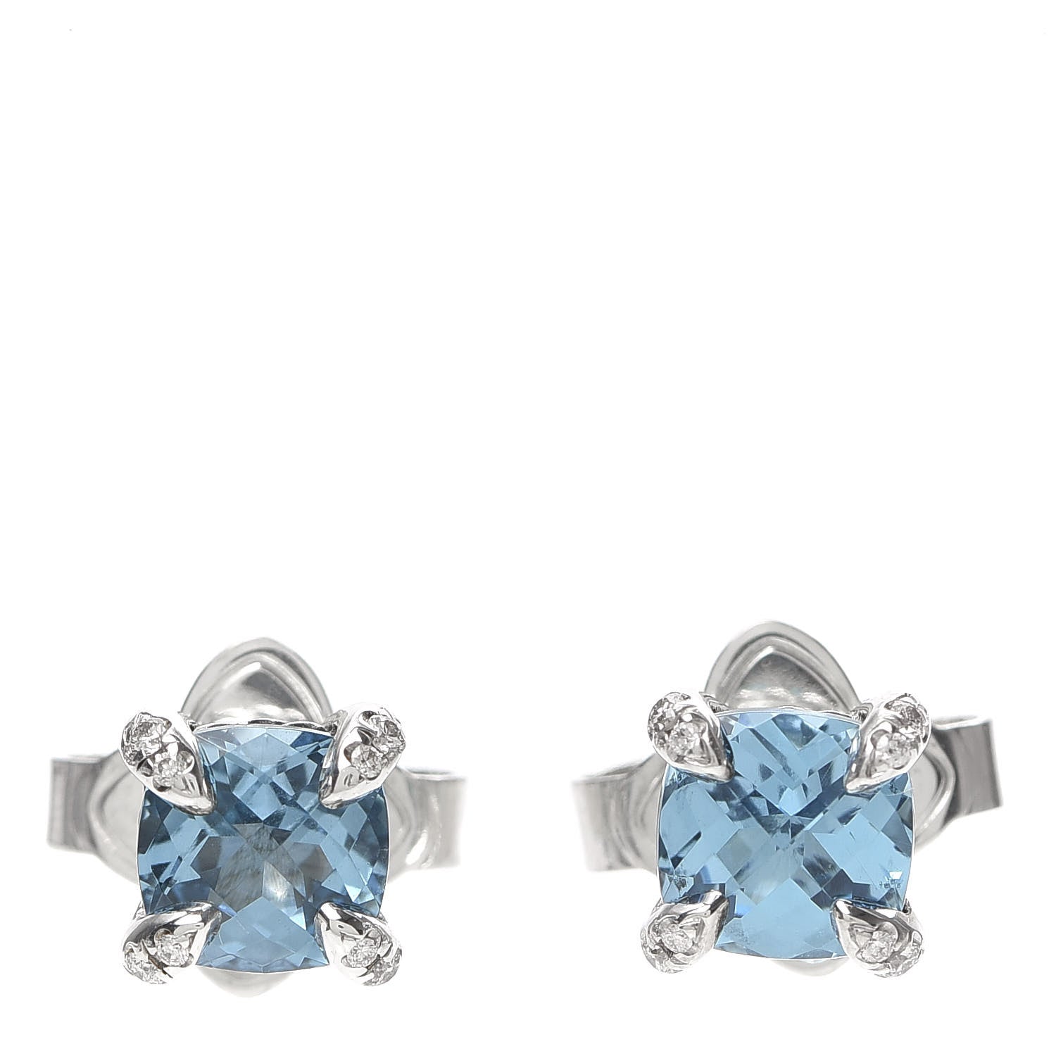 David Yurman Sterling Silver Diamond Blue Topaz 6mm Chatelaine Earrings 1 of 4