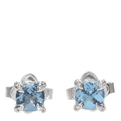 David Yurman Sterling Silver Diamond Blue Topaz 6mm Chatelaine Earrings 1 of 4