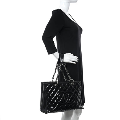 Chanel Patent Quilted Grand Shopping Tote GST Black 2 of 11