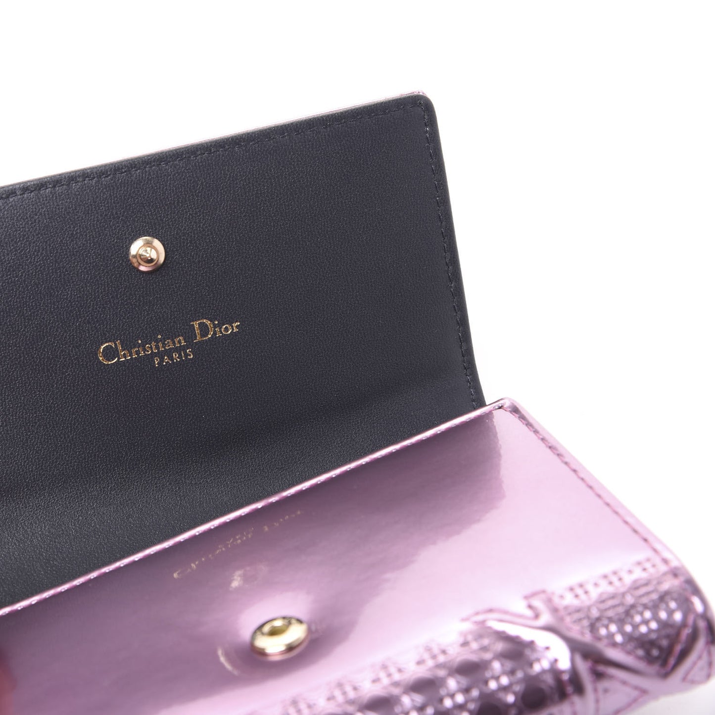 Metallic Patent Micro-Cannage Diorama Elancee Wallet Pink