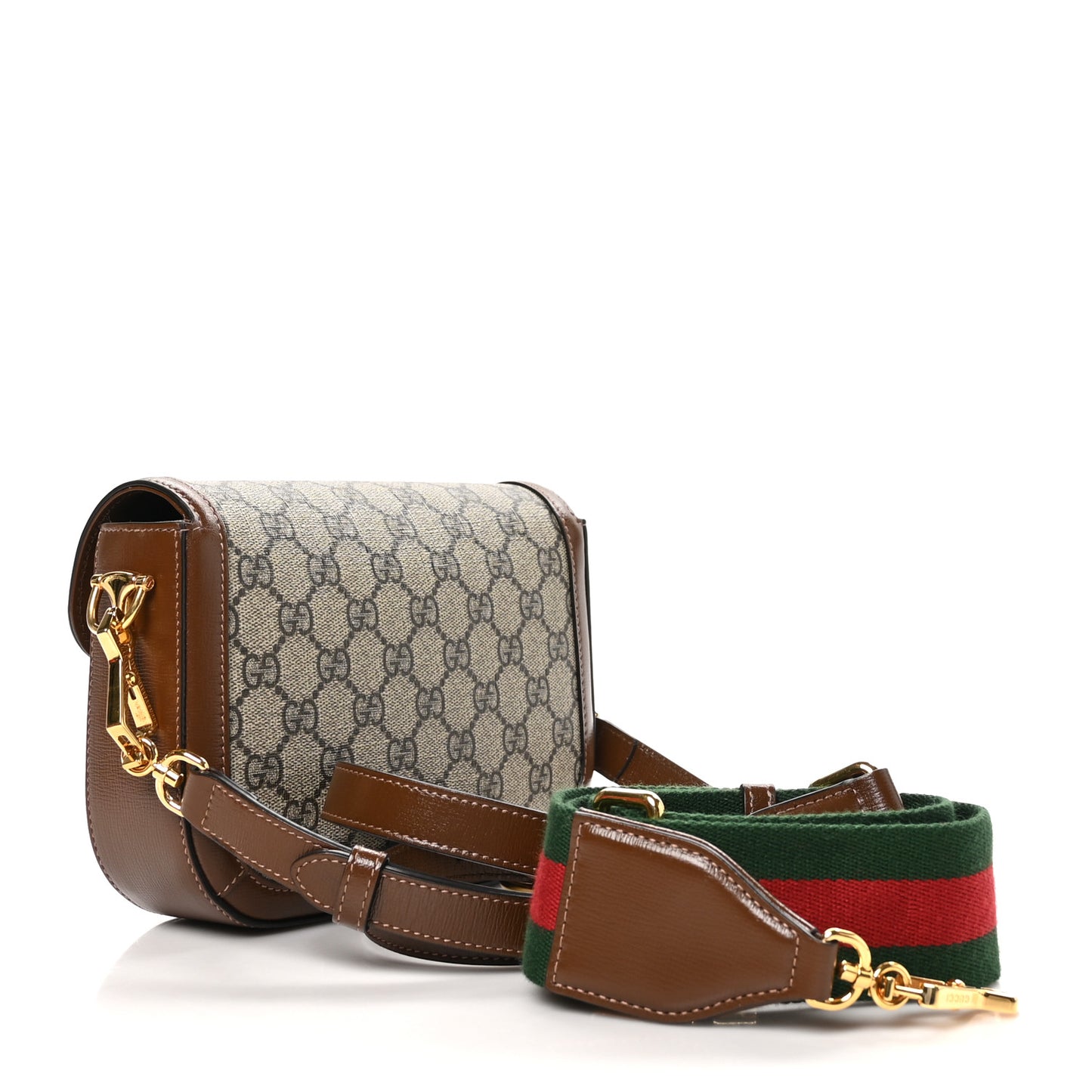GG Supreme Monogram Web Mini Horsebit 1955 Shoulder Bag Beige Brown Sugar