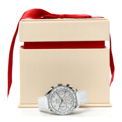Omega Stainless Steel Alligator Diamond Bezel Mother of Pearl 38mm Speedmaster Chronograph Automatic Watch White 324.38.38.50.55.001 6 of 6