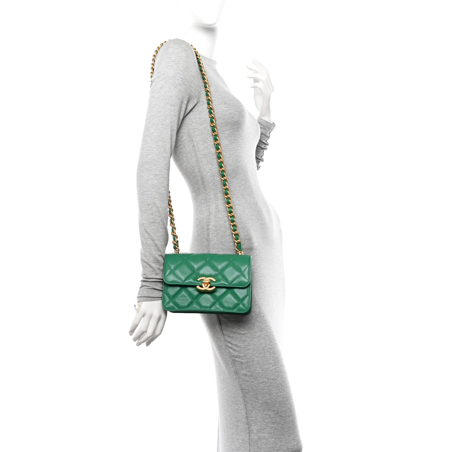 Caviar Quilted Mini CC Flap Green
