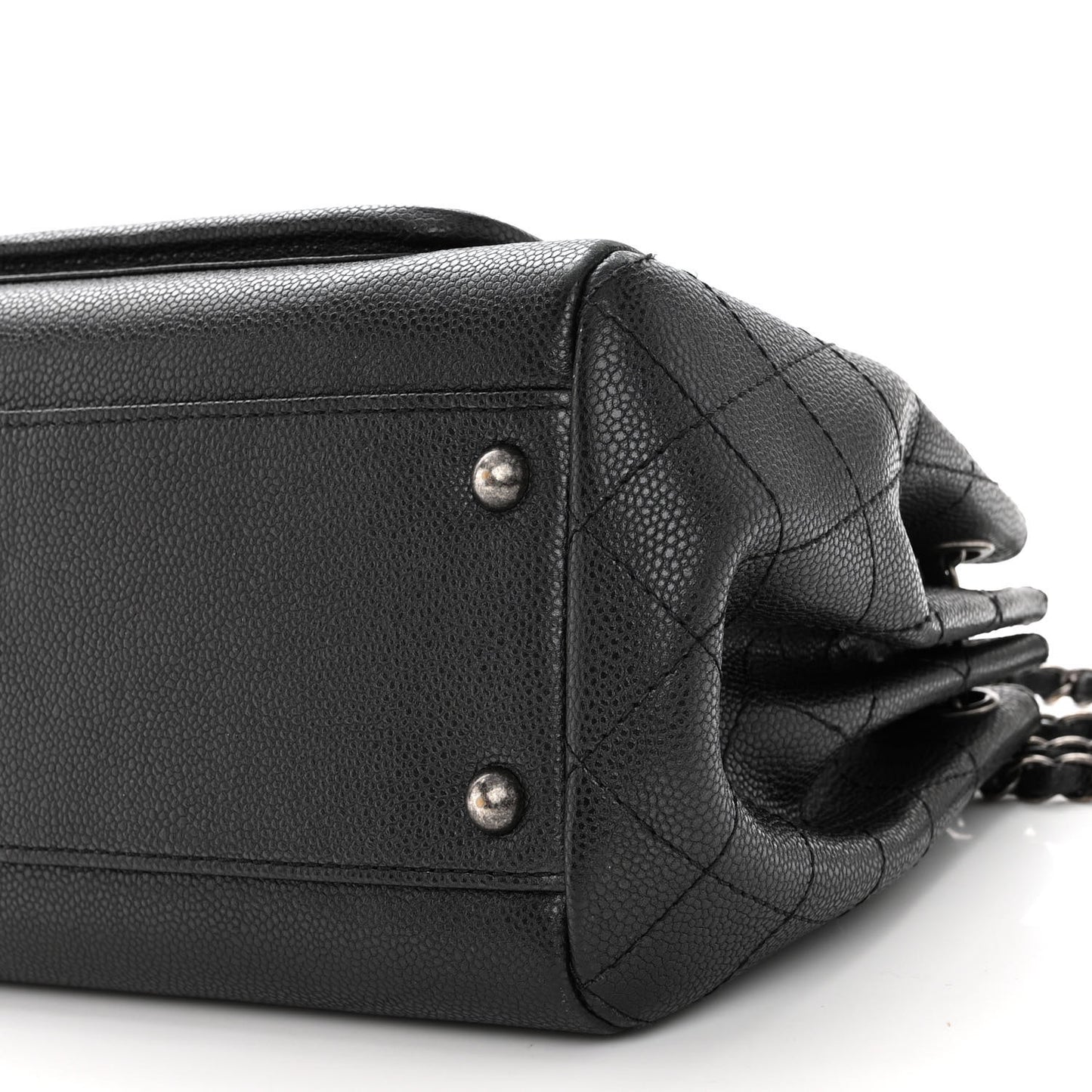 Caviar Quilted CC Accordion Shopping Bag Black