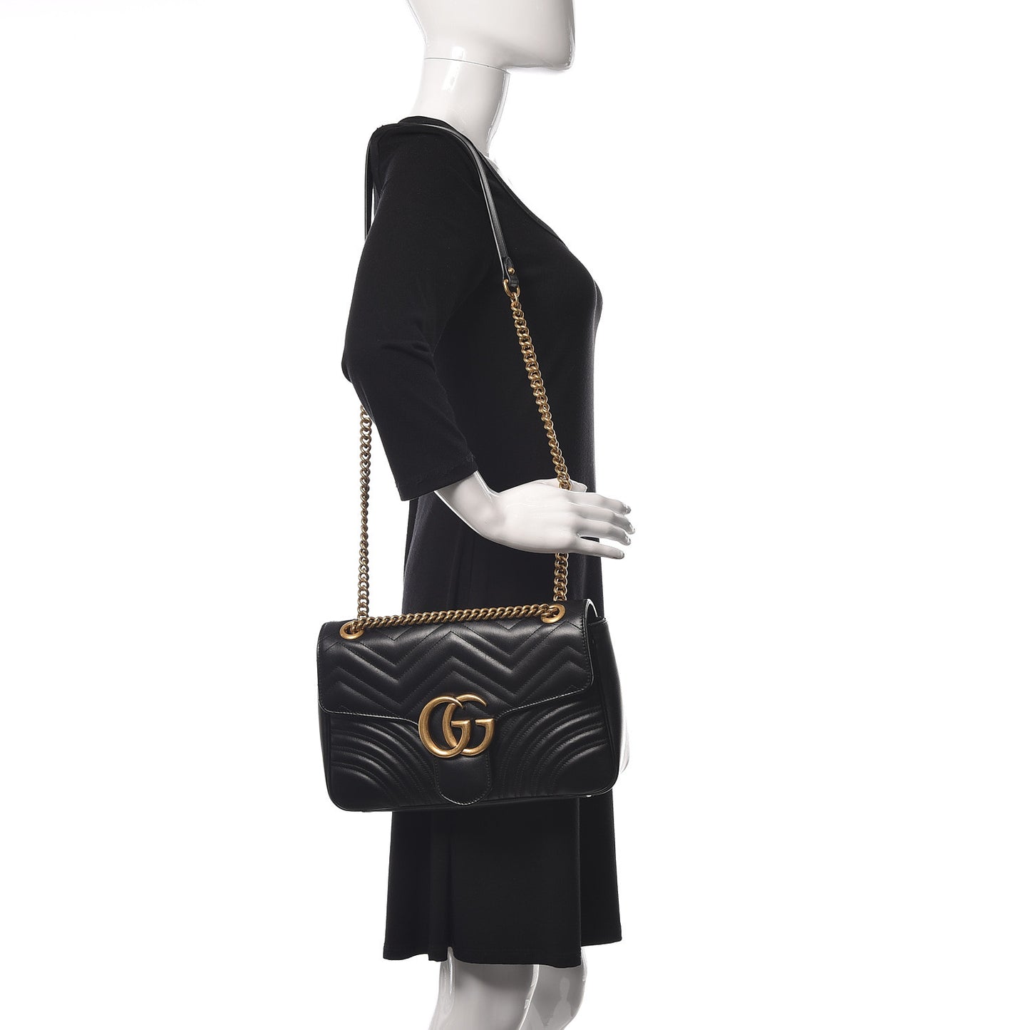 Calfskin Matelasse Medium GG Marmont Shoulder Bag Black
