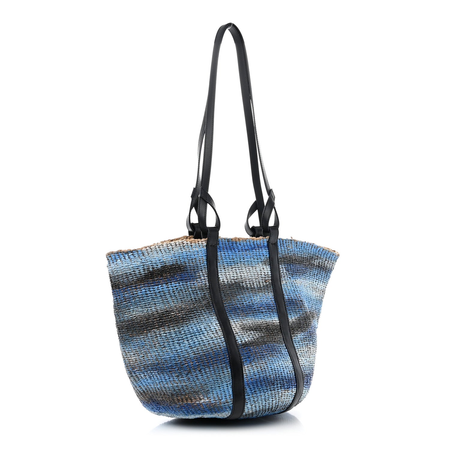 Chloe Raffia Calfskin Large Basket Tote Blue Multicolor 3 of 9