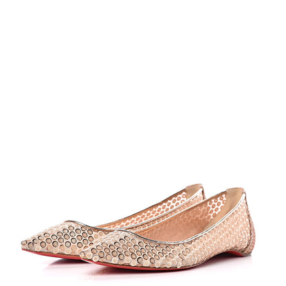 Christian Louboutin Lace Paill Cabaret Rete 554 Flats 37.5 Version Nude 3 of 9