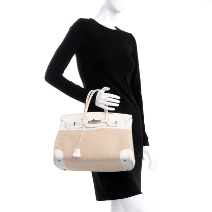 Hermes Toile Taurillon Clemence Birkin 35 White 2 of 41