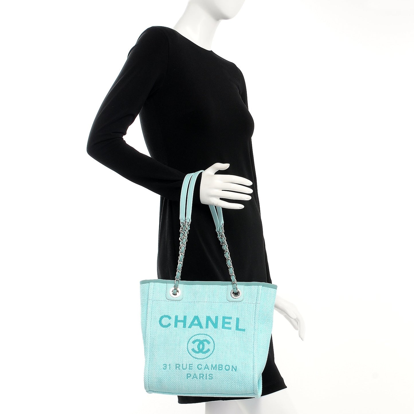 Woven Straw Raffia Deauville Mini Tote Turquoise