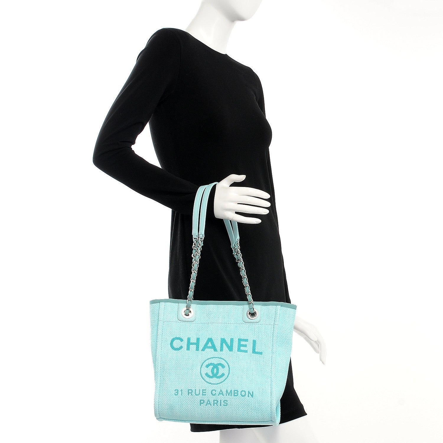 Chanel Woven Straw Raffia Deauville Mini Tote Turquoise 3 of 15