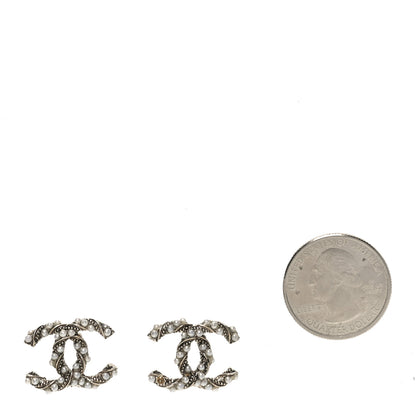 Chanel Pearl Twisted CC Earrings Light Gold White 2 of 5