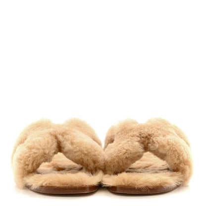 Hermes Woolskin Oran Sandals 38.5 Beige Argile 2 of 9