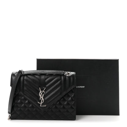 Saint Laurent Grain De Poudre Textured Mixed Matelasse Triquilt Medium Monogram Satchel Black 11 of 11