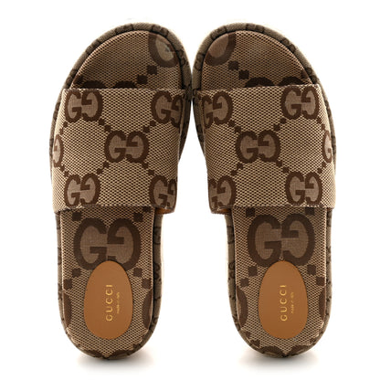Gucci Monogram Maxi GG Angelina Platform 55mm Slide Sandals 40 Camel Ebony 2 of 10