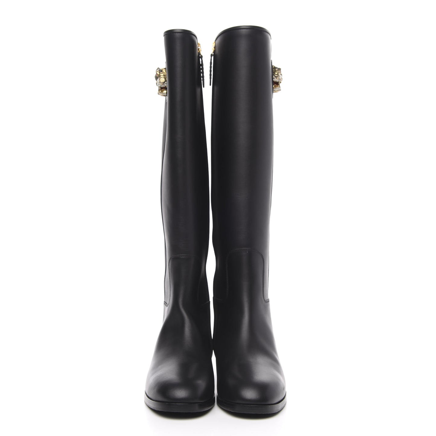 Calfskin Tiger Head Tall Boots 37 Black