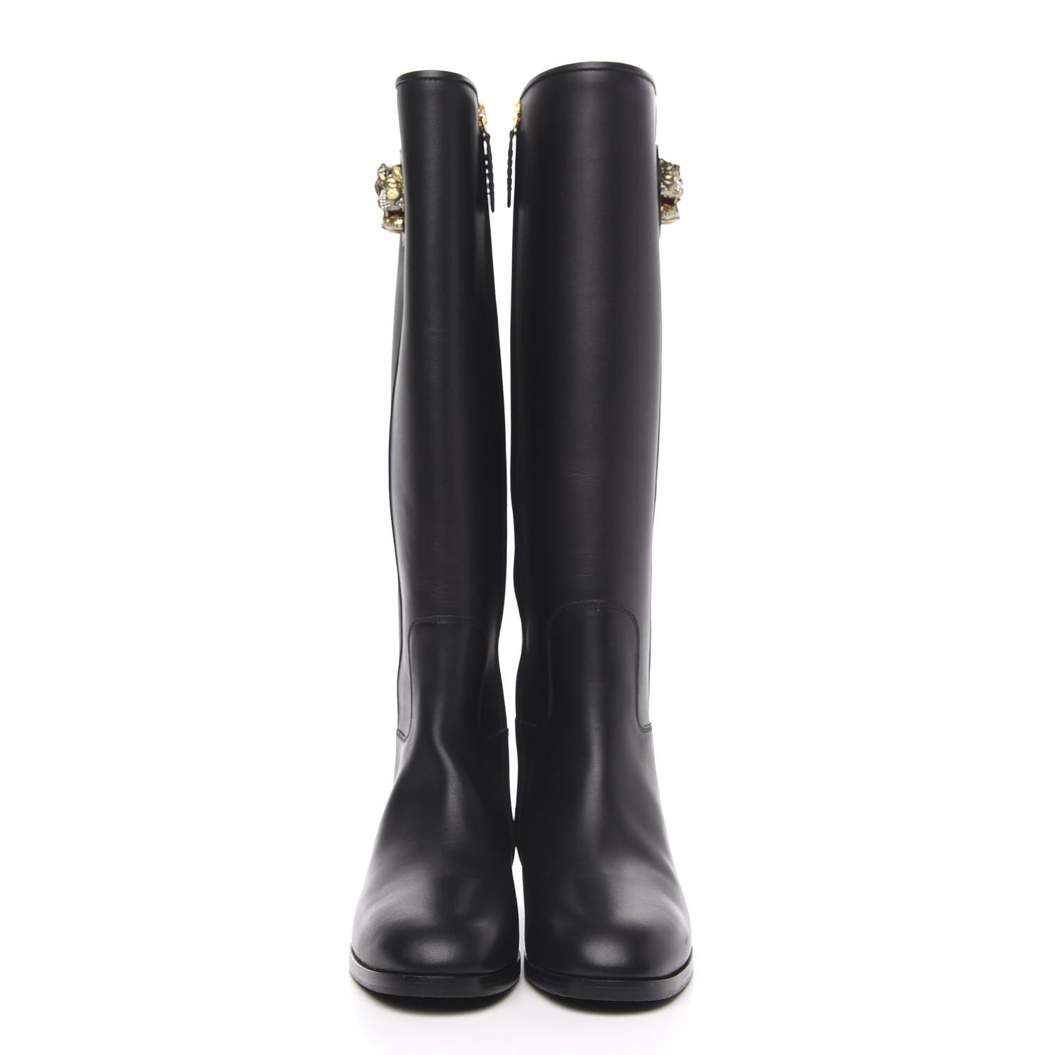 Gucci Calfskin Tiger Head Tall Boots 37 Black 2 of 11