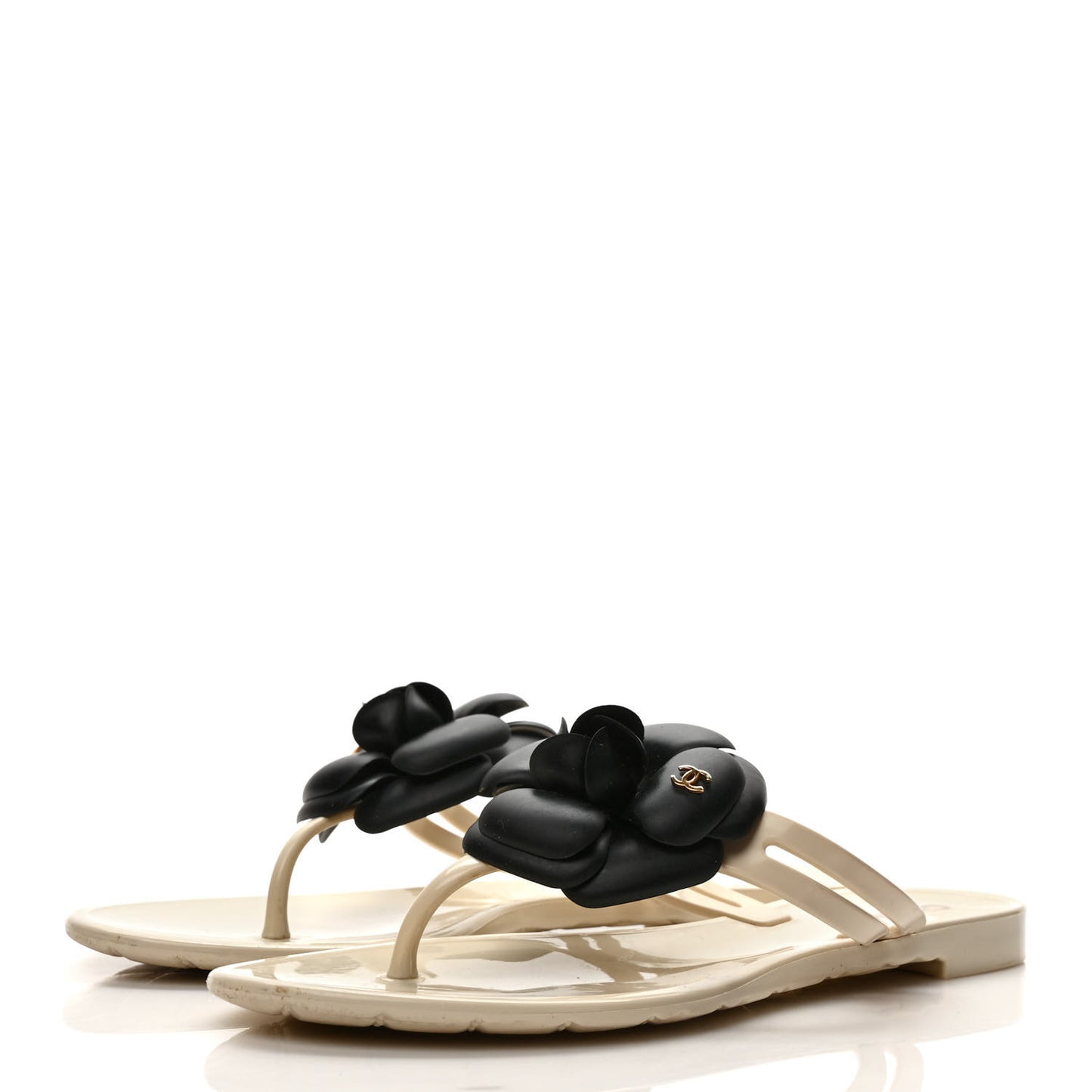 Jelly Camellia Thong Sandals 35 Ivory Black