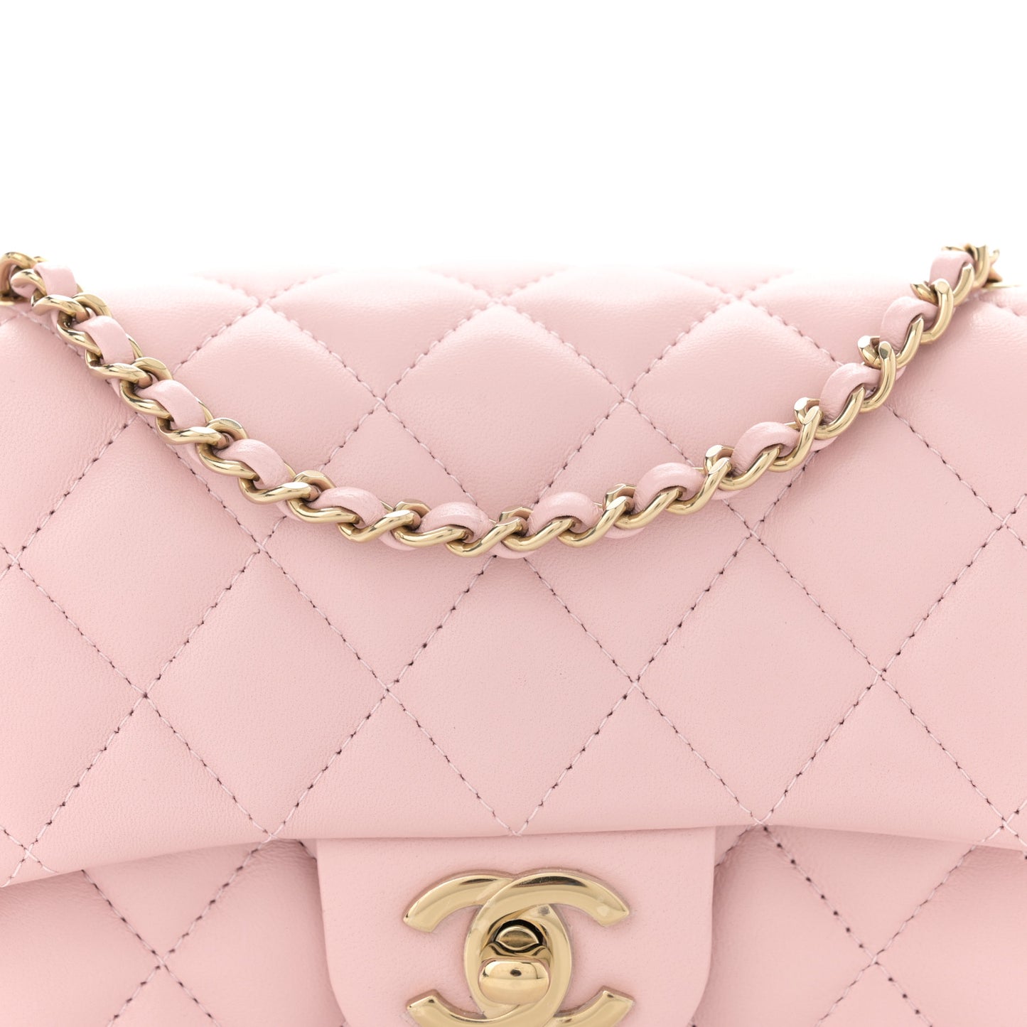 Lambskin Quilted Extra Mini Rectangular Flap Light Pink