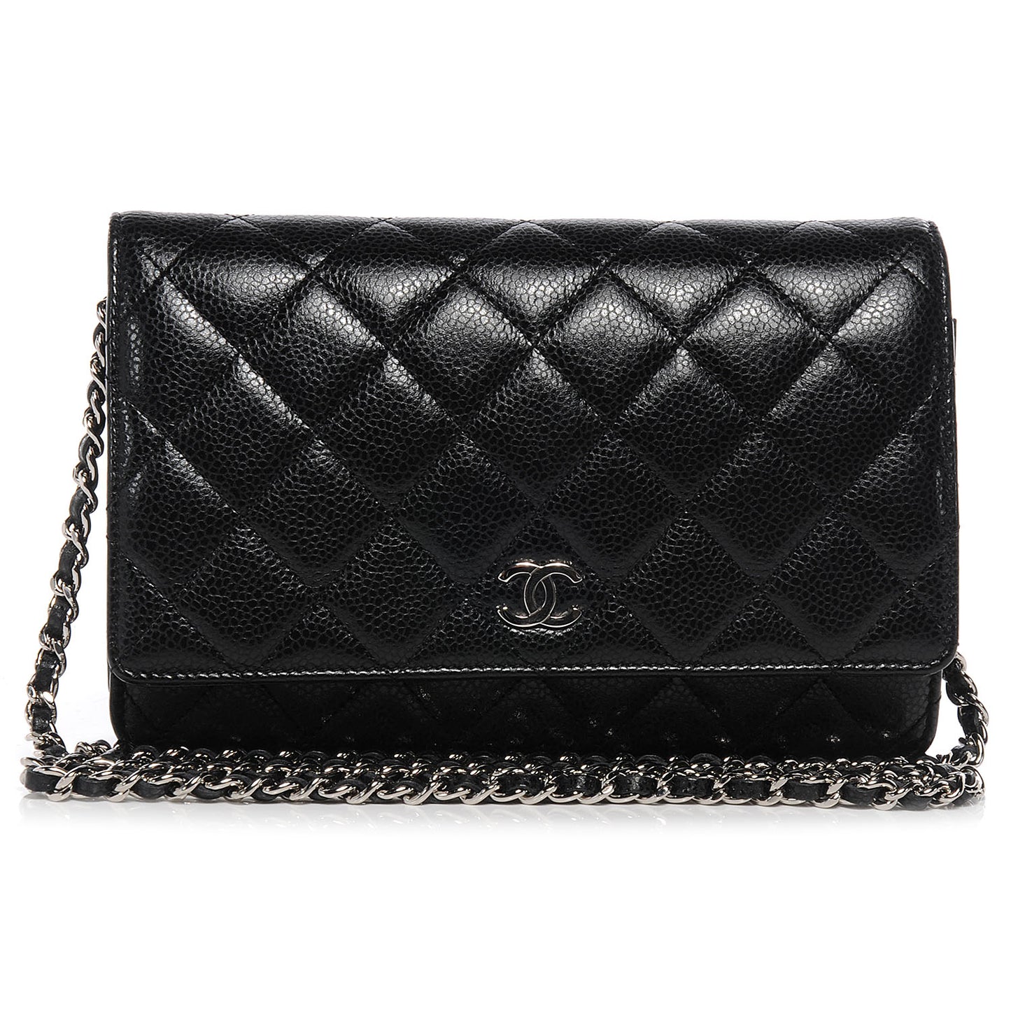 Caviar Quilted Wallet on Chain Black