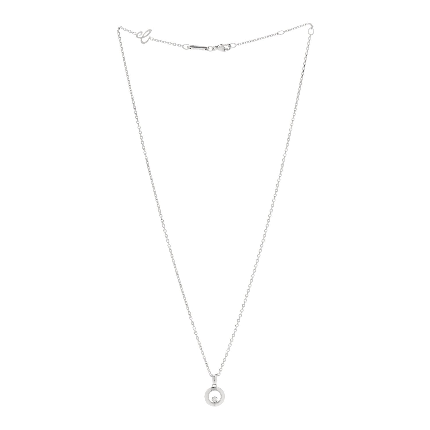 Chopard 18K White Gold Happy Diamonds 1 Floating Diamonds Round Pendant Necklace 3 of 6