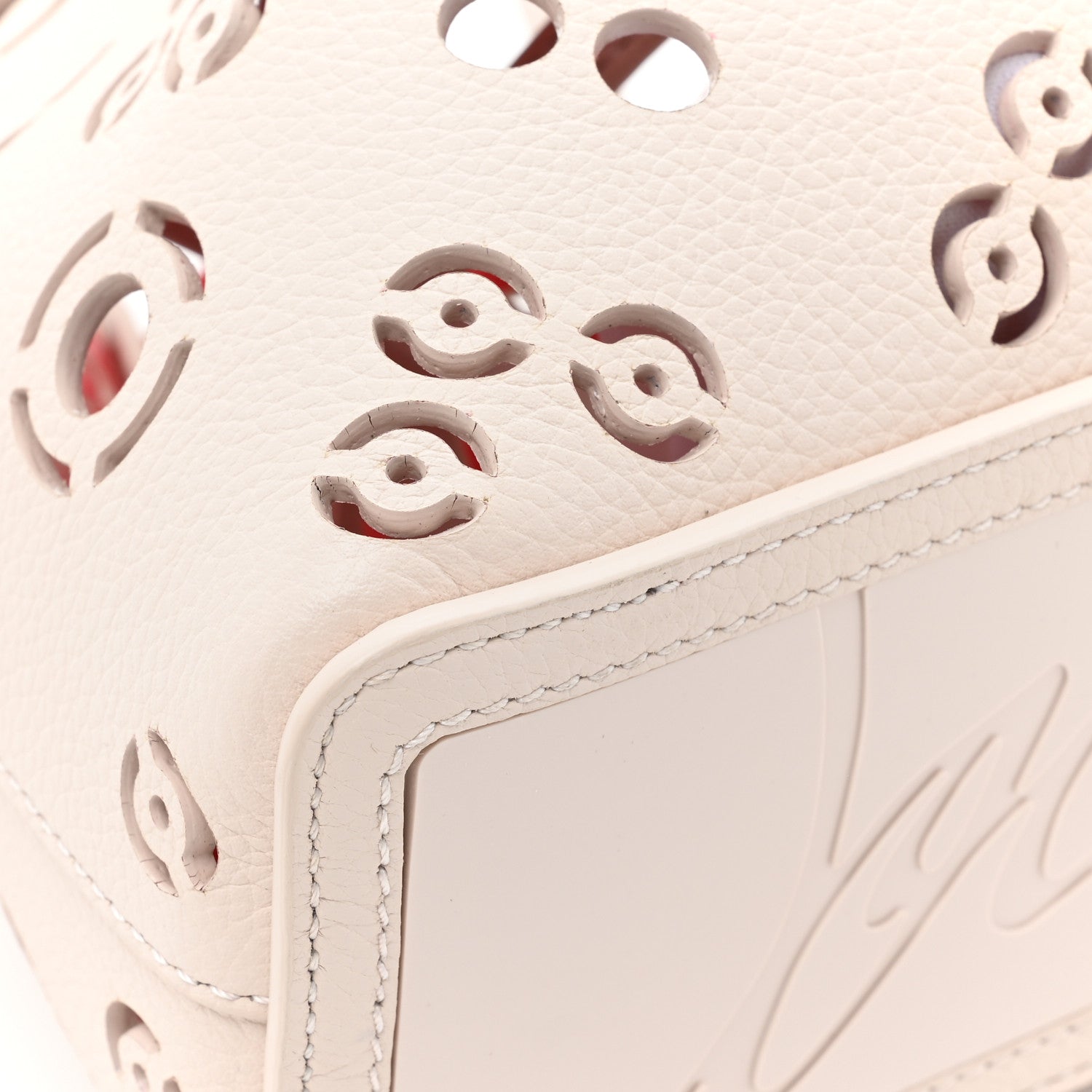 Christian Louboutin Calfskin Loubinthesky Mini Perforated Cabarock Spikes Tote Leche 10 of 10