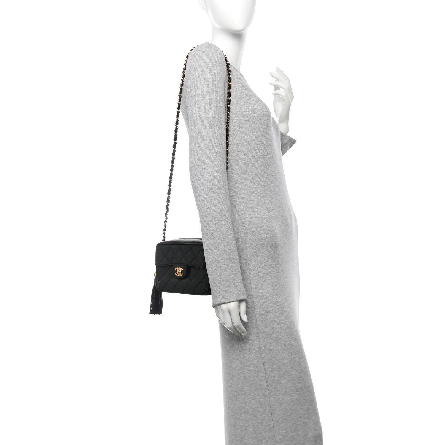 Chanel Lambskin Quilted Flap Camera Tassel Case Black 2 of 12