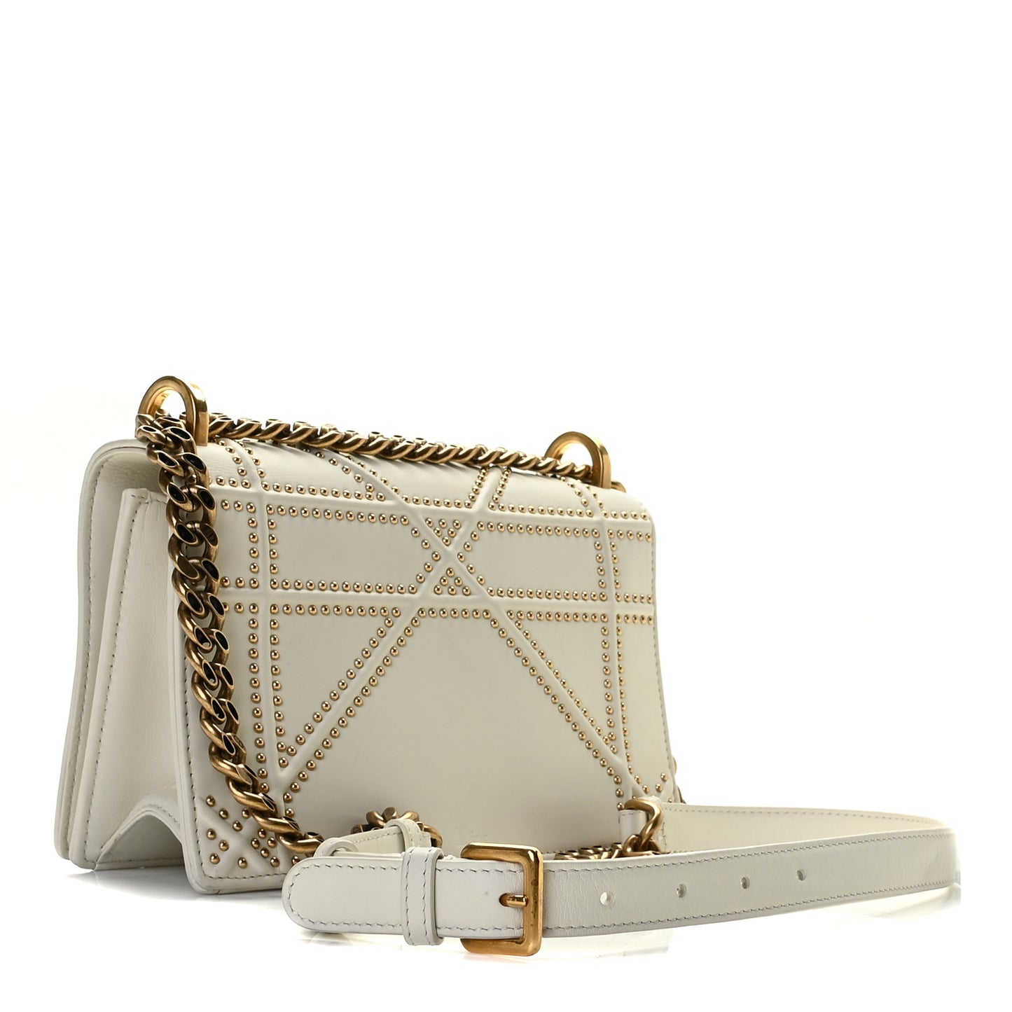 Lambskin Studded Small Diorama Flap Bag Off White