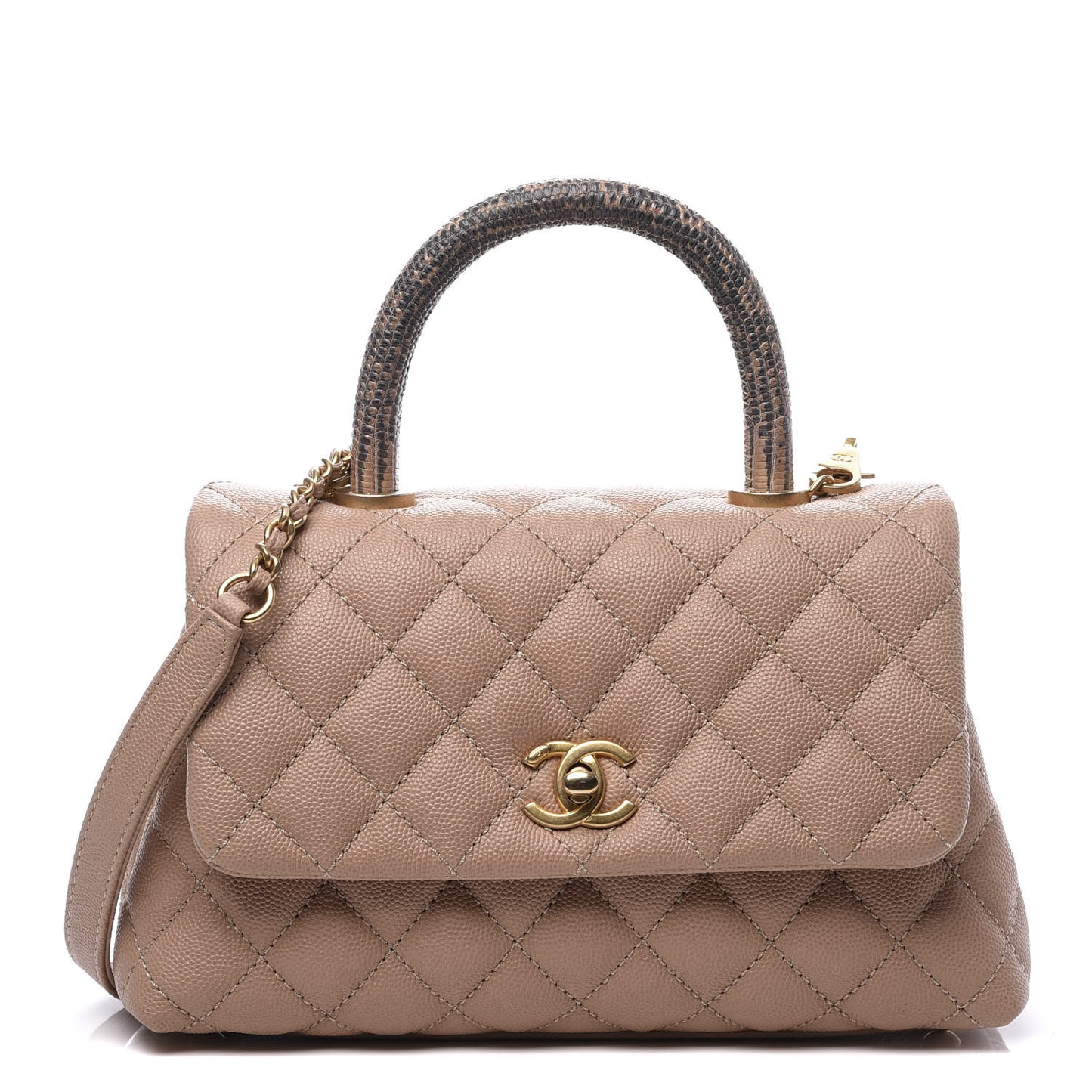 Caviar Elaphe Quilted Mini Coco Handle Flap Beige