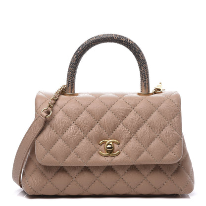 Chanel Caviar Elaphe Quilted Mini Coco Handle Flap Beige 1 of 9