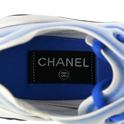 Chanel Calfskin Mesh Lyrca Womens Logo Sneakers 39 White Blue 6 of 8