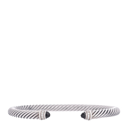 David Yurman Sterling Silver Diamond Black Onyx 5mm Cable Classics Bracelet 1 of 5