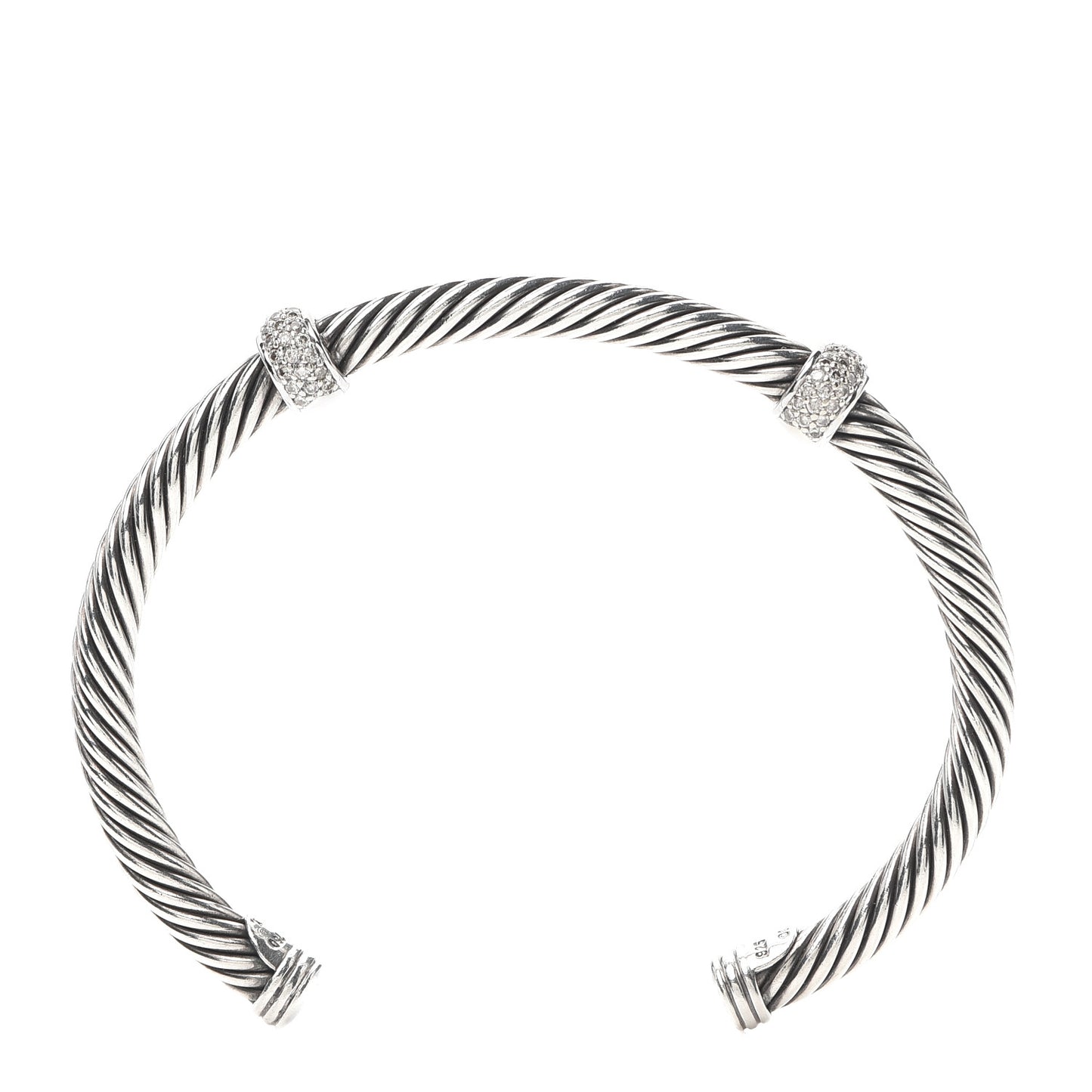 Sterling Silver 18K White Gold Diamond 5mm Cable Classics Double Station Bracelet