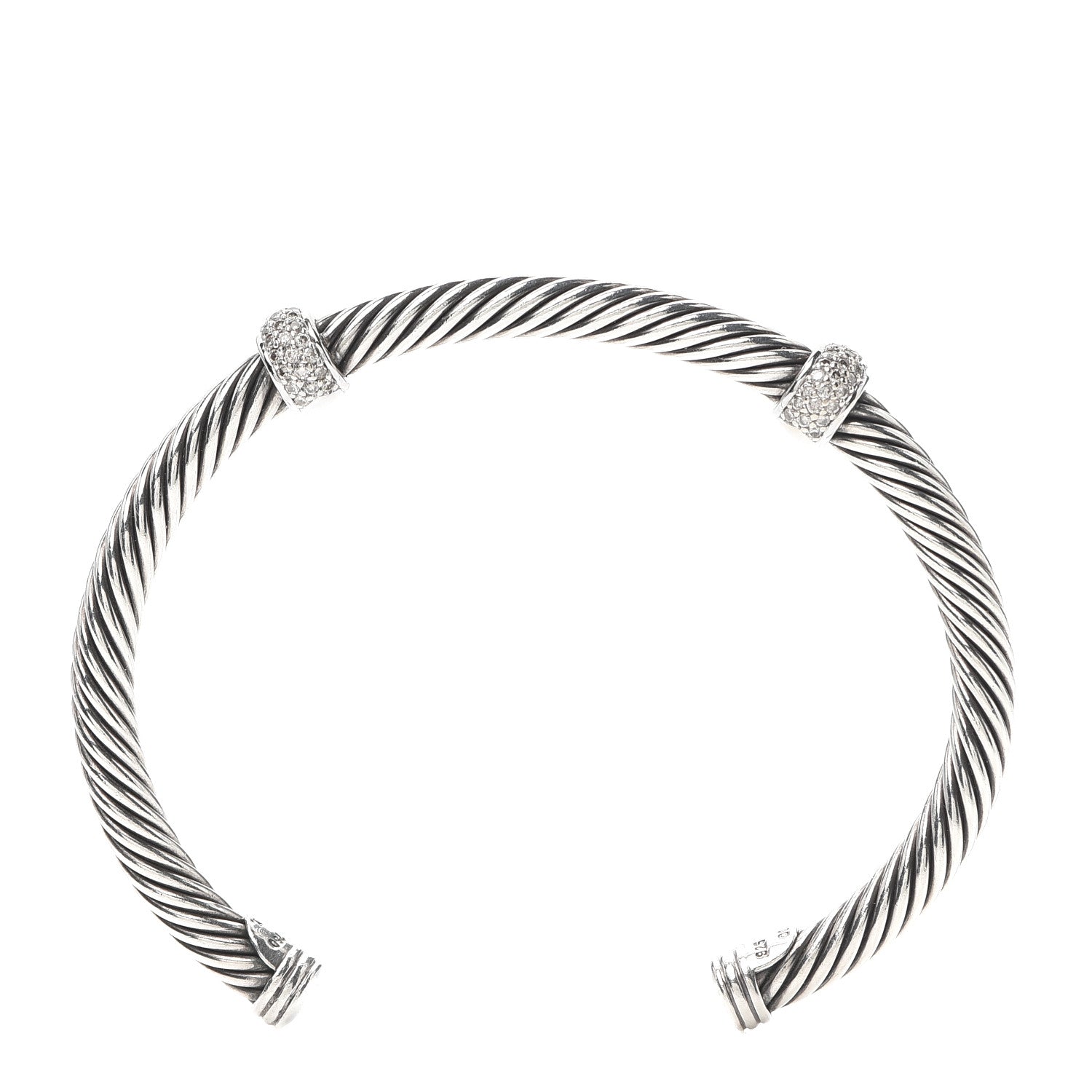 David Yurman Sterling Silver 18K White Gold Diamond 5mm Cable Classics Double Station Bracelet 6 of 6