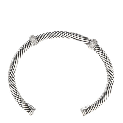 David Yurman Sterling Silver 18K White Gold Diamond 5mm Cable Classics Double Station Bracelet 6 of 6