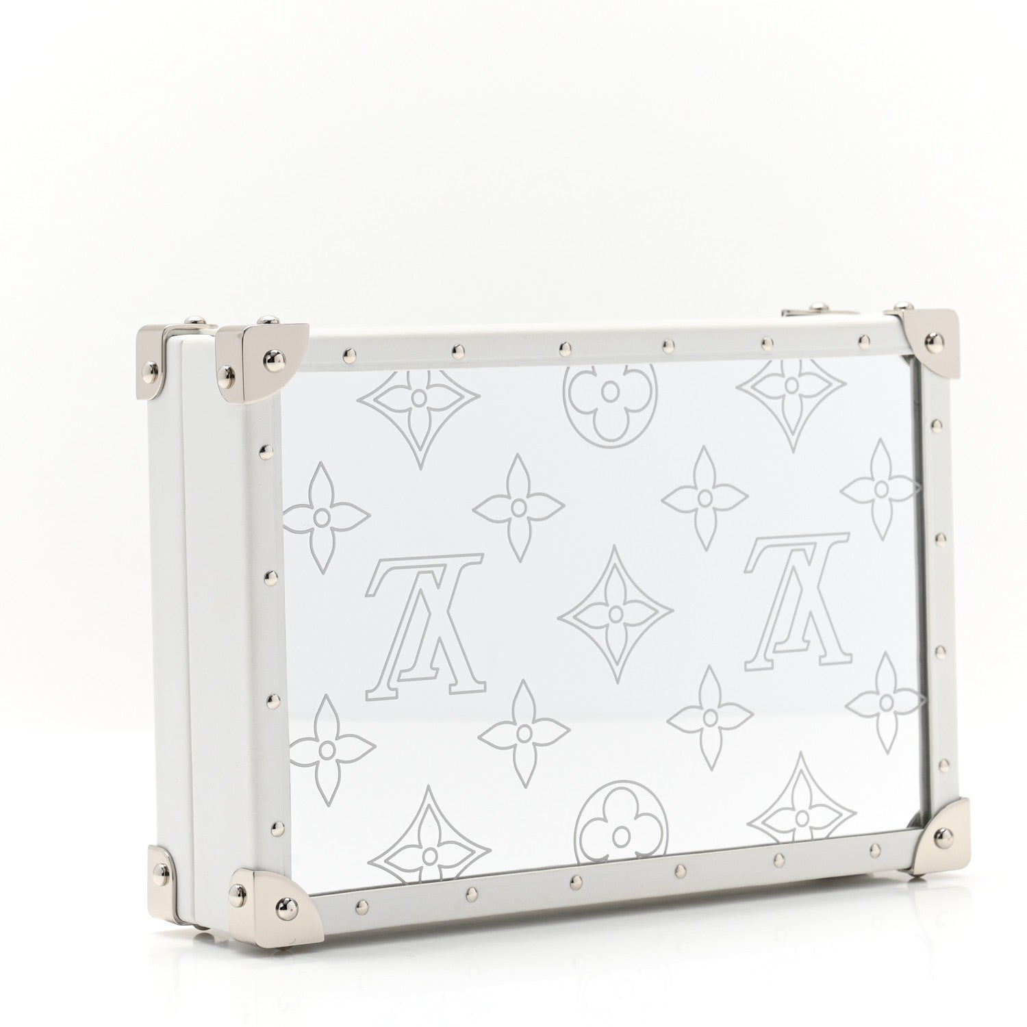 Louis Vuitton Calfskin Mirror Monogram Etched Jewelry Box Trunk White 3 of 9