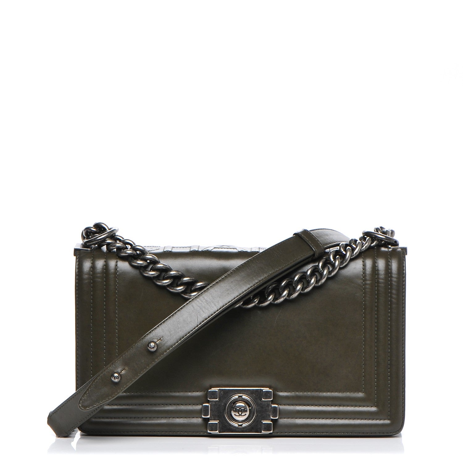 Chanel Glazed Calfskin Medium Boy Flap Dark Green 1 of 8