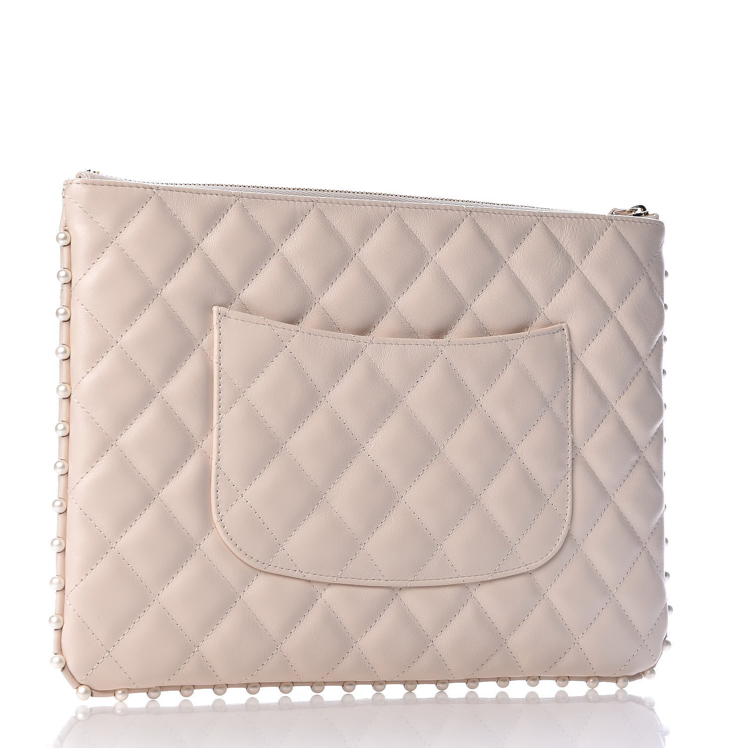 Chanel Calfskin Quilted Pearl Medium Cosmetic Case Beige 3 of 8