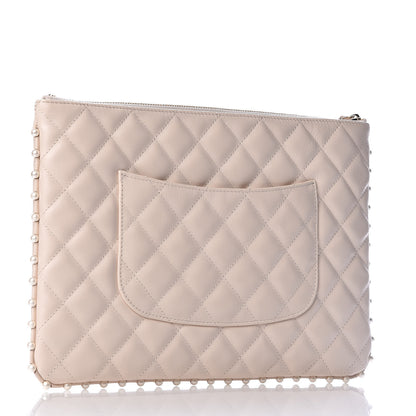 Chanel Calfskin Quilted Pearl Medium Cosmetic Case Beige 3 of 8