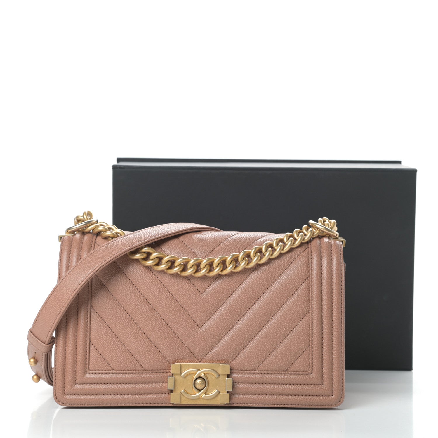 Chanel Caviar Chevron Quilted Medium Boy Flap Dark Beige 11 of 11