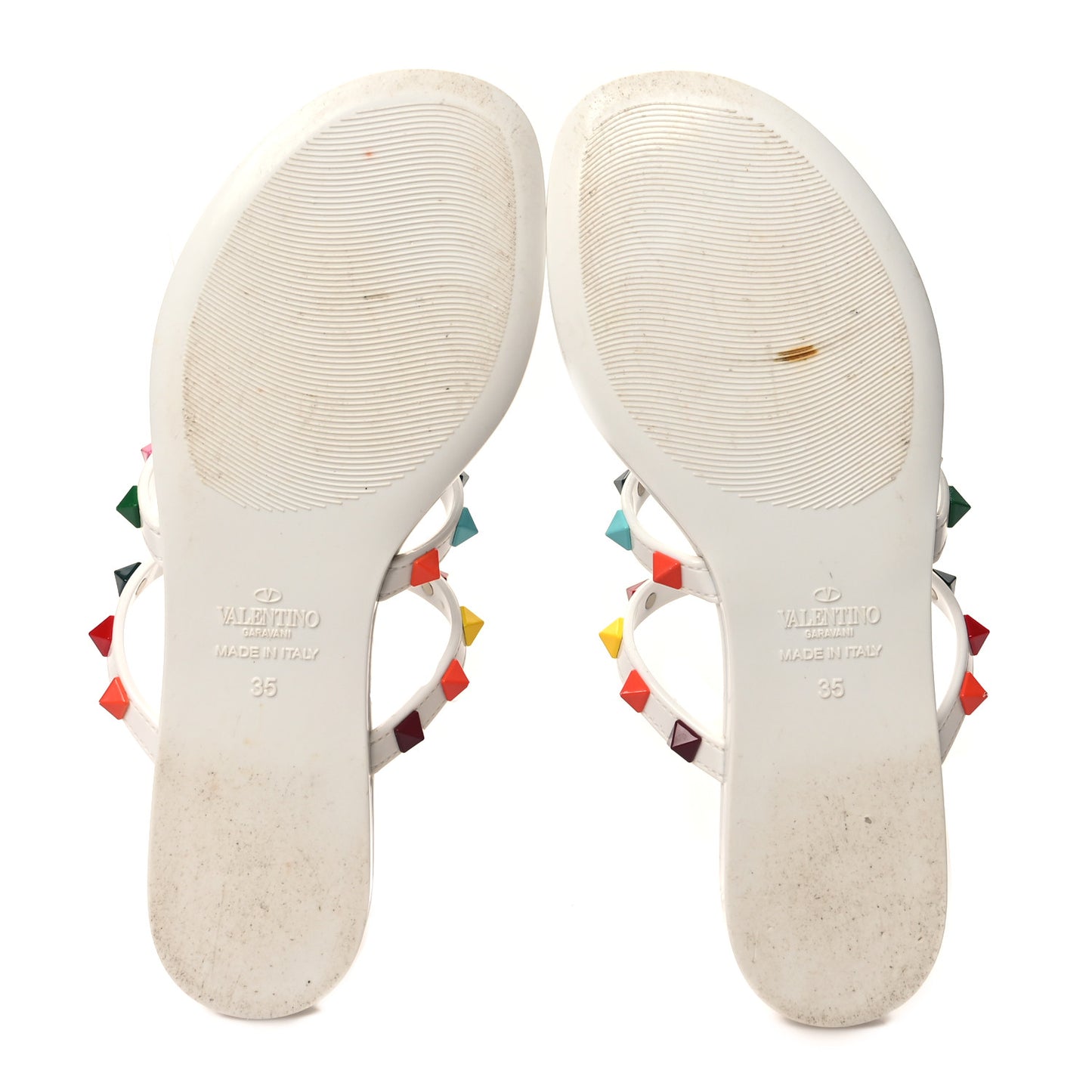 VALENTINO GARAVANI PVC Jelly Rockstud Caged Flat Thong Sandals 35 White Multicolor