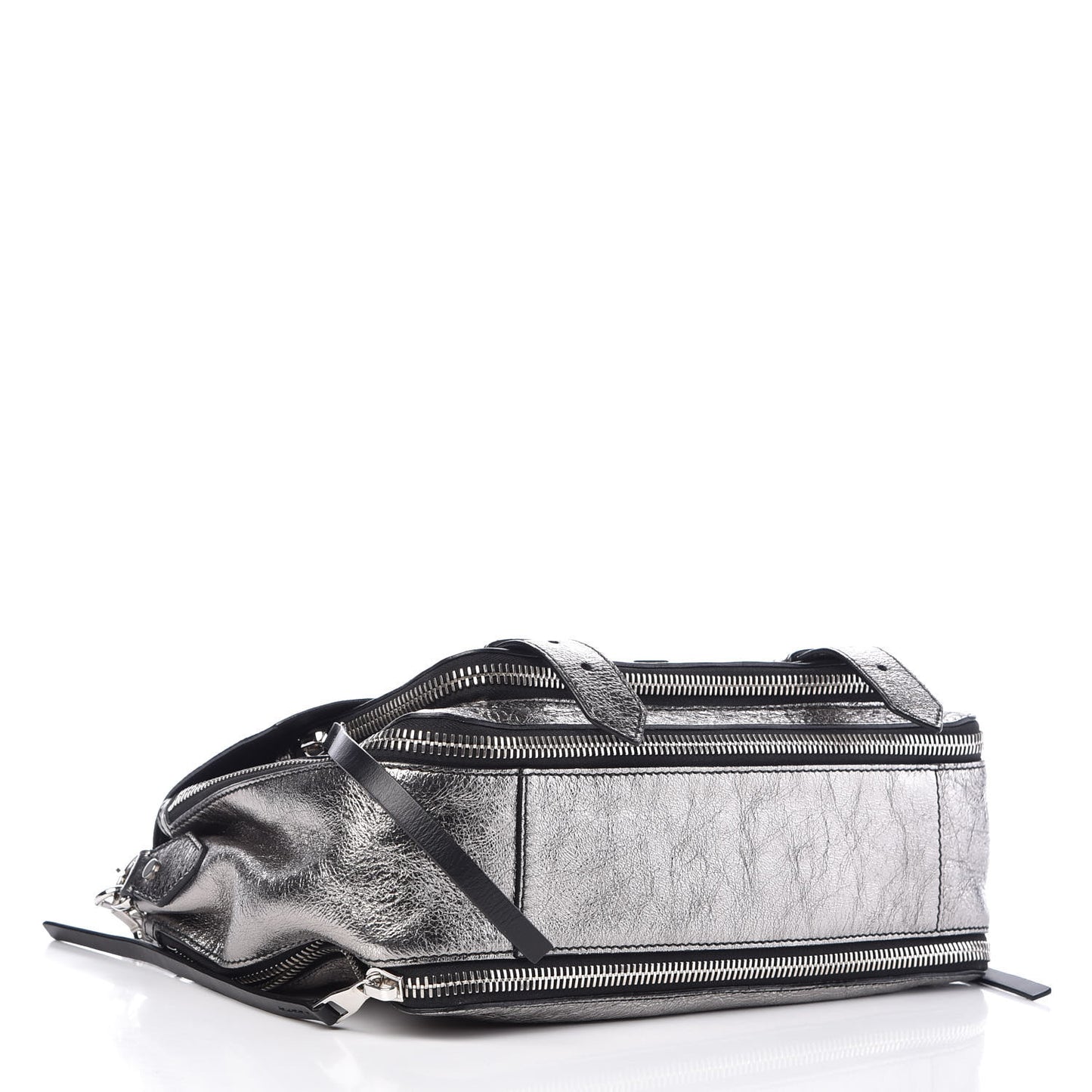 Metallic Paper Lambskin Medium PS1 Plus Zip Satchel Dark Silver
