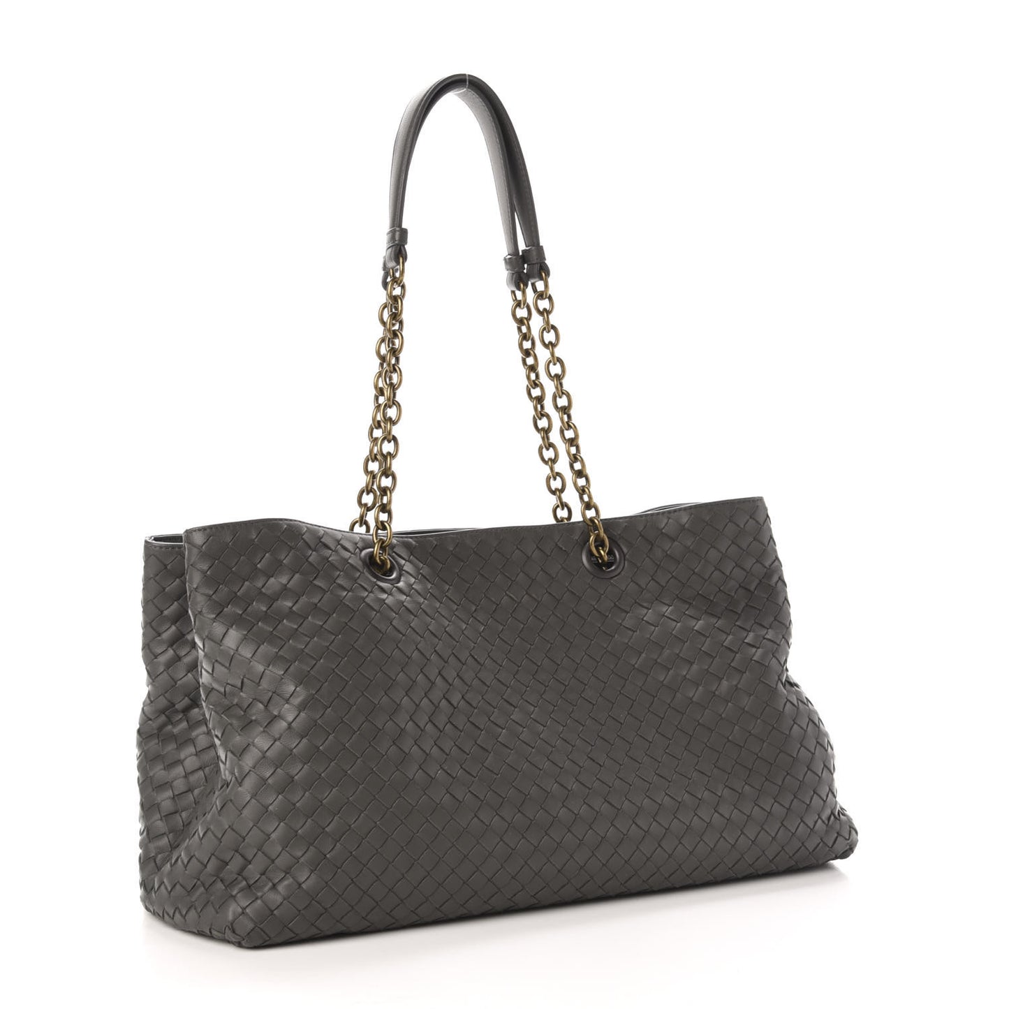 Nappa Intrecciato Large Classic Chain Strap Tote Light Grey