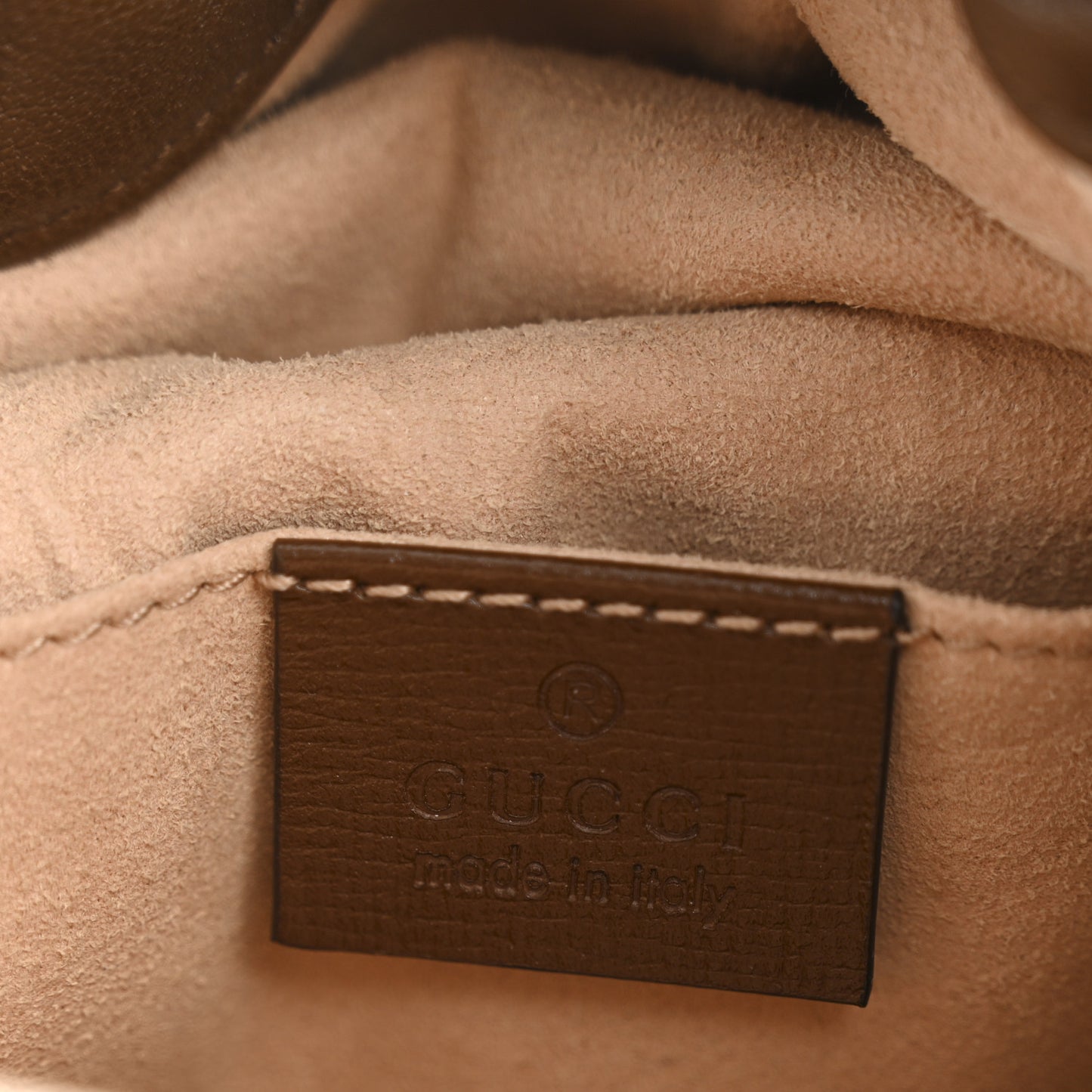 Monogram Textured Calfskin Horsebit 1955 Drawstring Bucket Bag Beige Brown Sugar