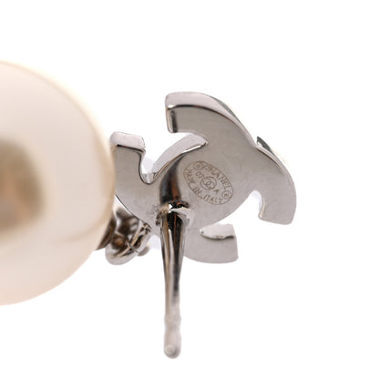 Chanel Crystal Pearl CC Drop Earrings Silver 4 of 5