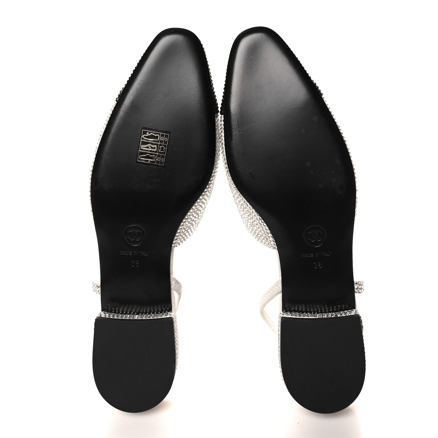 Strass Grosgrain Cap Toe CC Slingback Flats 38 Silver Black
