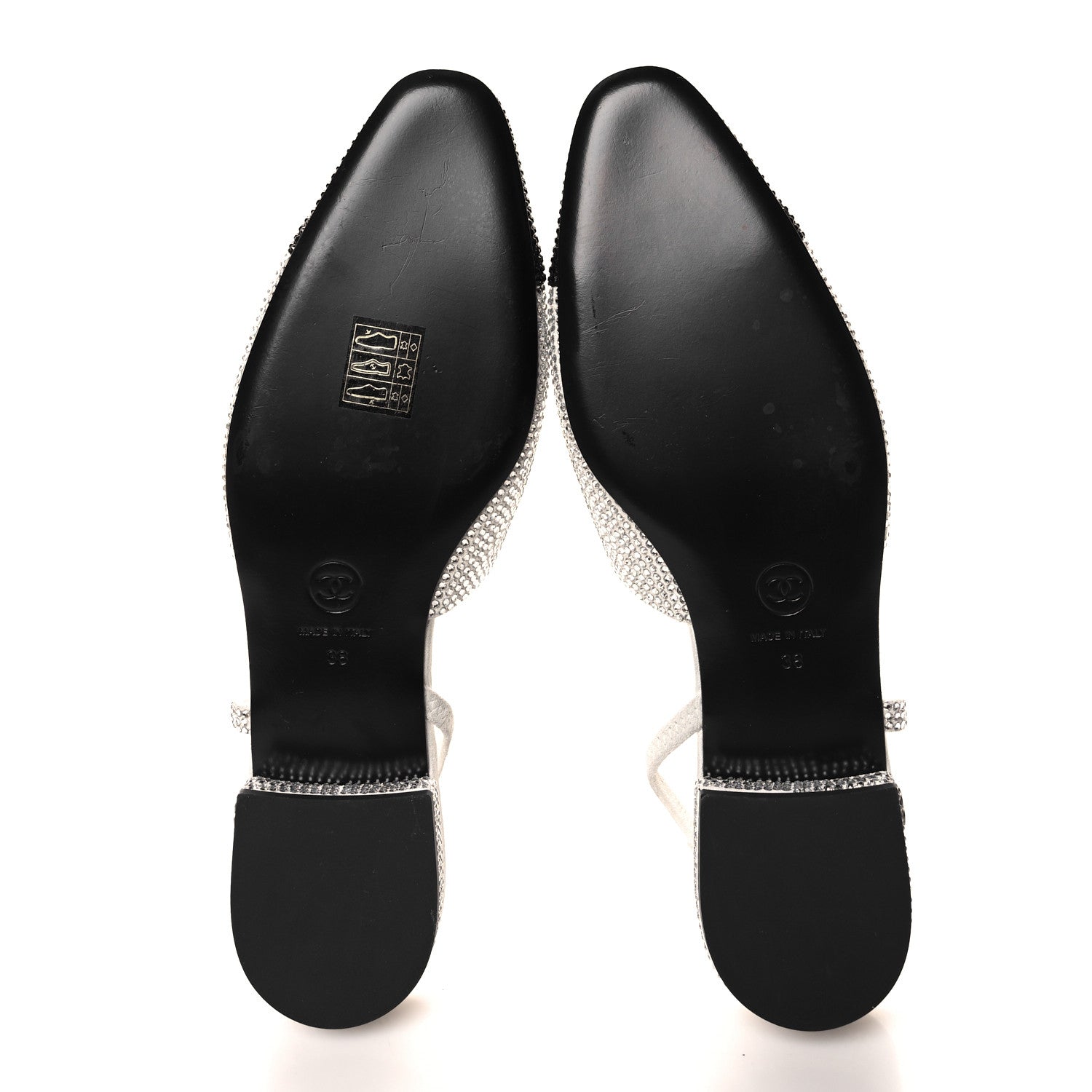 Chanel Strass Grosgrain Cap Toe CC Slingback Flats 38 Silver Black 5 of 9