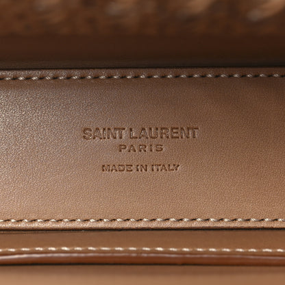 Saint Laurent Calfskin Woven Wood Medium Monogram Solferino Satchel Vintage Brown 6 of 10