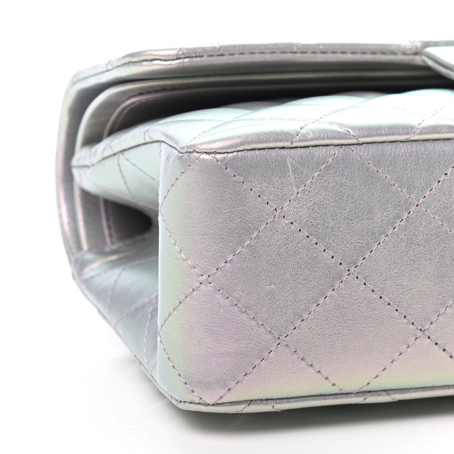 Iridescent Calfskin Quilted Small Double Flap Purple