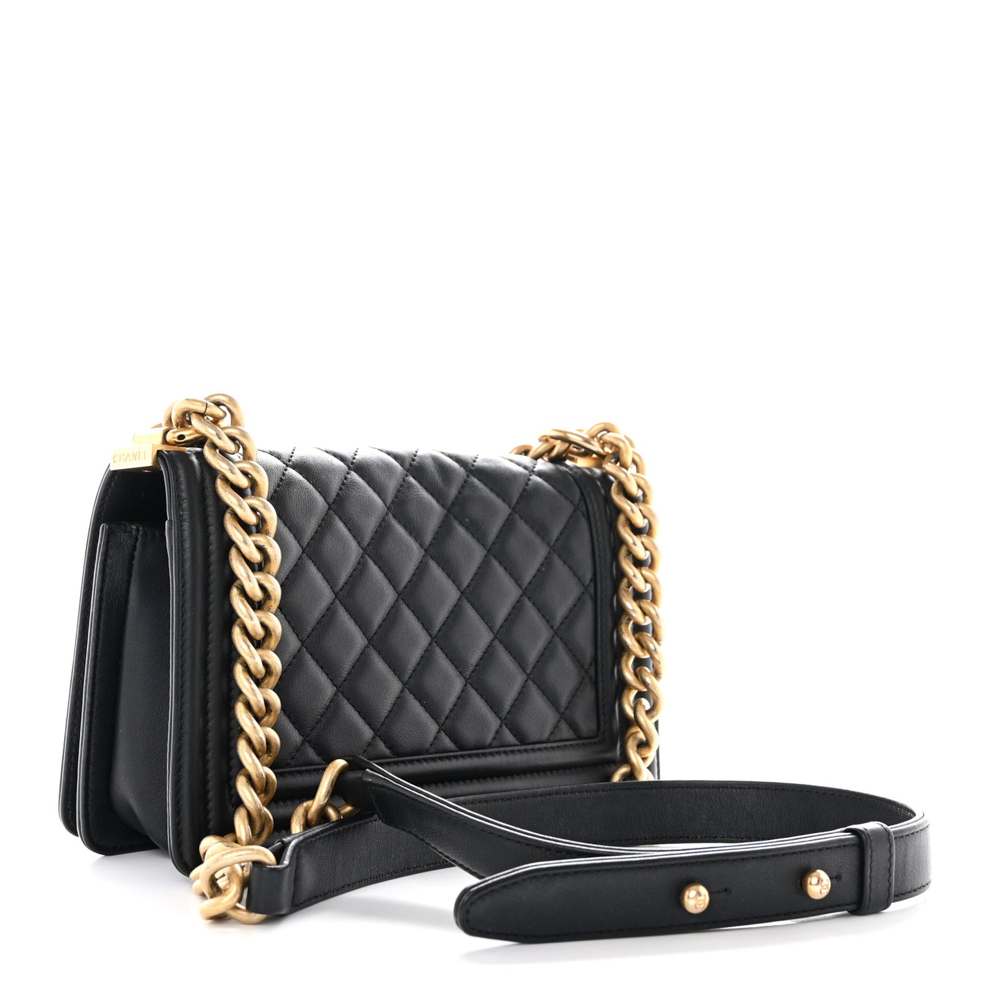 Lambskin Quilted Small Boy Flap Black