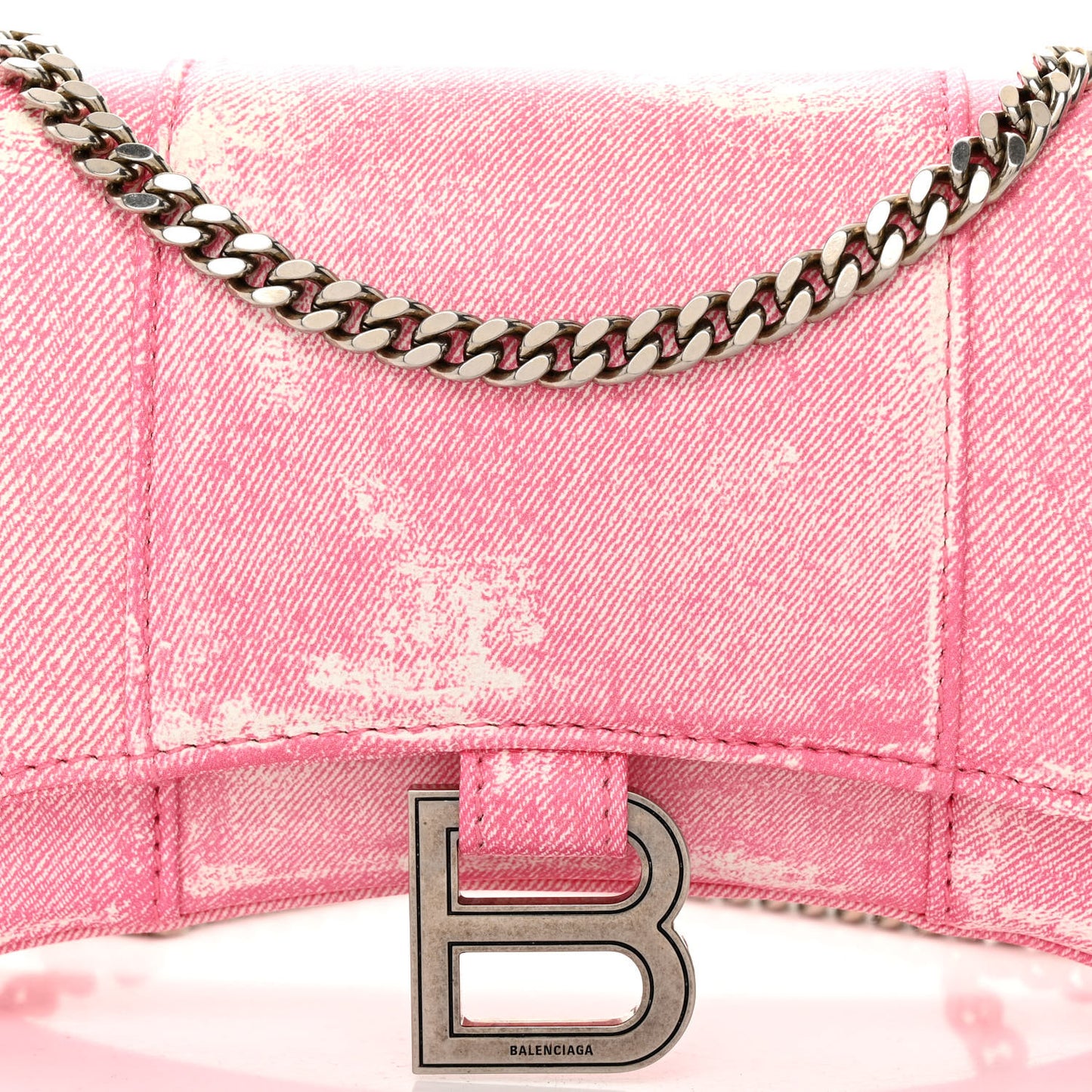 Nappa Denim Printed Hourglass Chain Bag Denim Pink